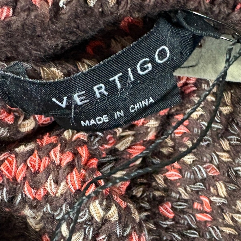 Vertigo Cowl Neck Knit Poncho Sweater Chai Saffron Chevron VC32190 S/M - Picture 3 of 6